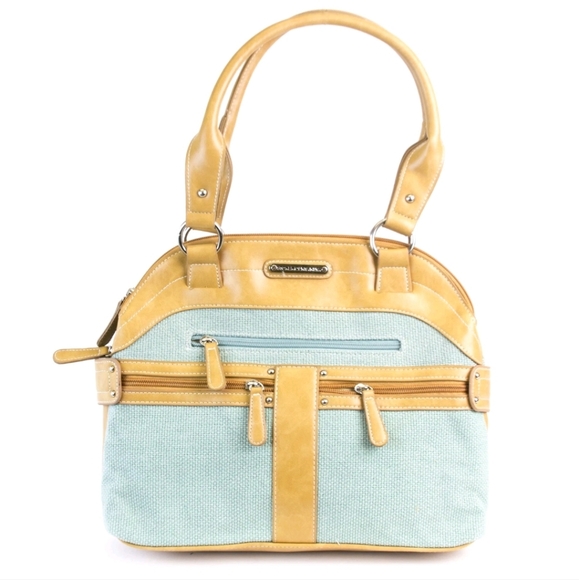 NWT Stone Mountain Purse Ice Blue/Vachetta Belmar Large Dome Satchel Sydney Bag - Picture 2 of 12